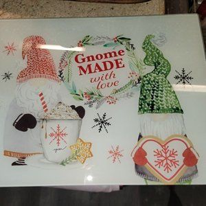 CHRISTMAS Glass Cutting Board 12" X 15" GNOME MADE WITH LOVE